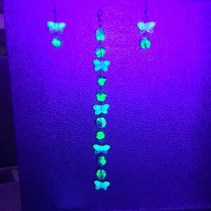 Uranium Glass Butterfly Earring & Bracelet Set